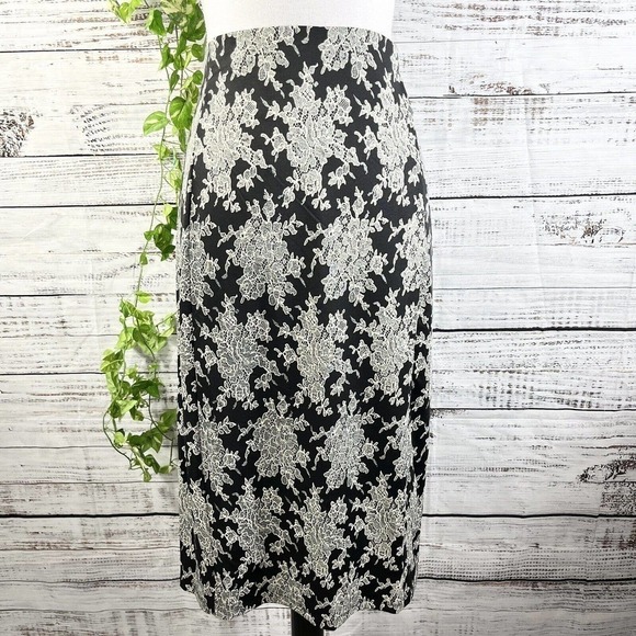 Lucie Lucie Skirt size Large Black Ivory Floral Jersey Slinky Lace Pencil Slim - Picture 1 of 11